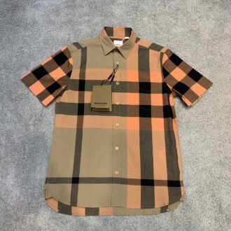Áo sơ mi Burberry siêu cấp ngắn tay họa tiết kẻ cam ASMB21