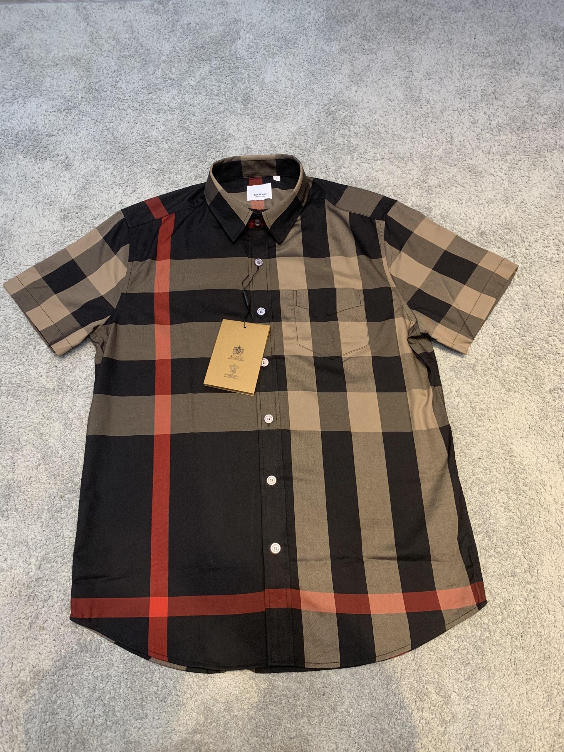 Áo sơ mi Burberry siêu cấp ngắn tay họa tiết kẻ nâu ASMB16