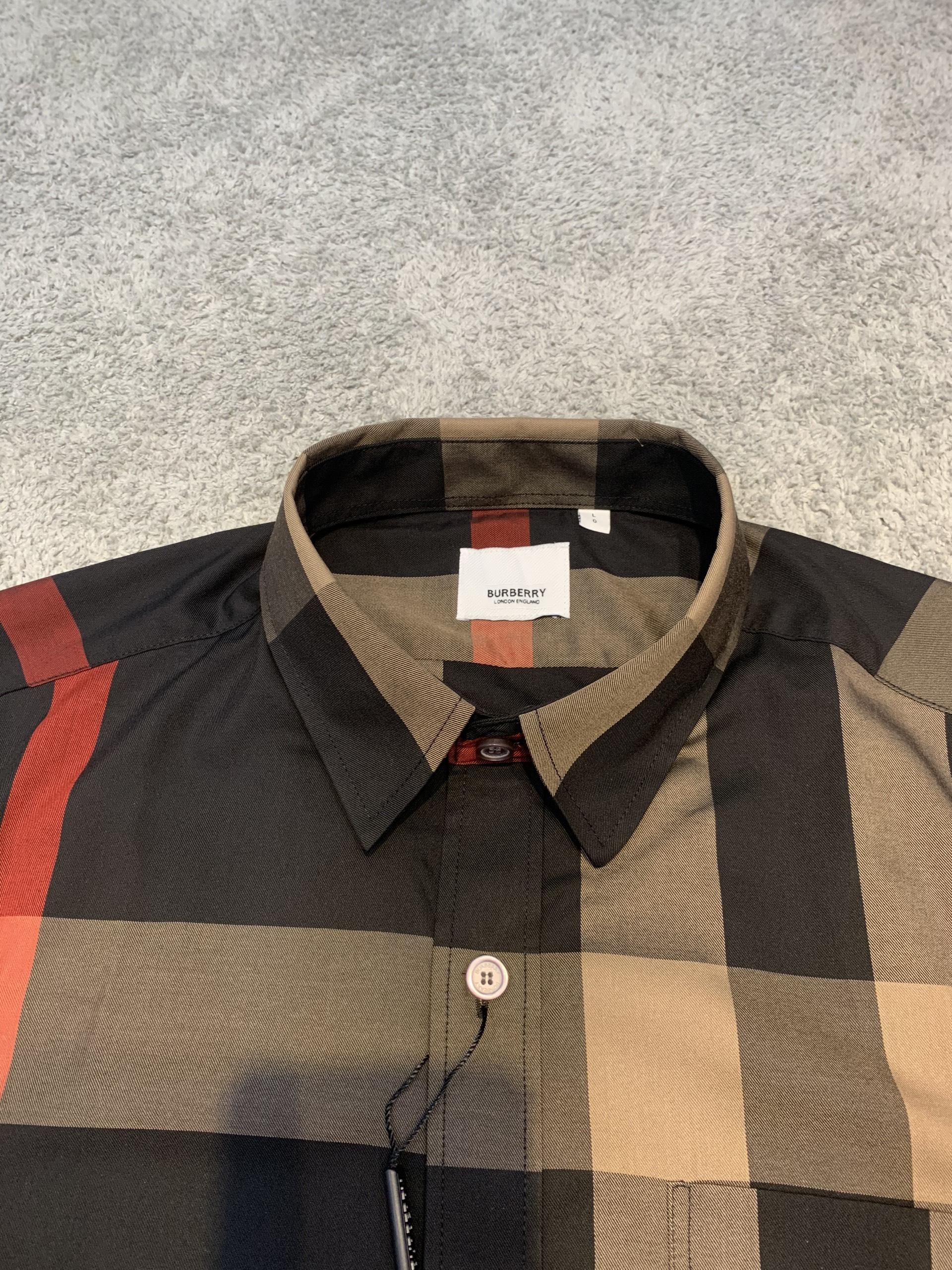 Áo sơ mi Burberry siêu cấp ngắn tay họa tiết kẻ nâu ASMB16