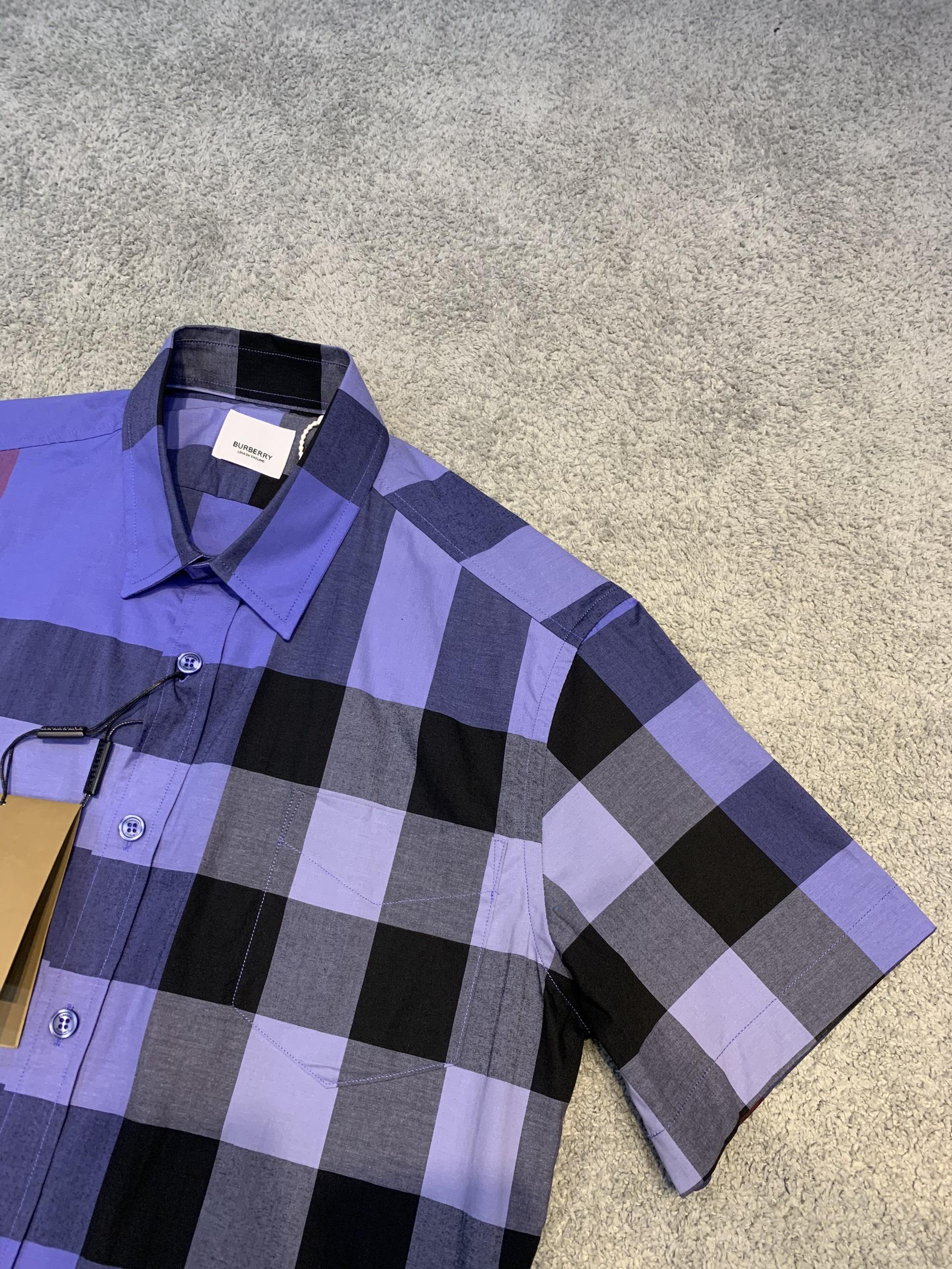 Áo sơ mi Burberry siêu cấp ngắn tay họa tiết kẻ tím ASMB19B