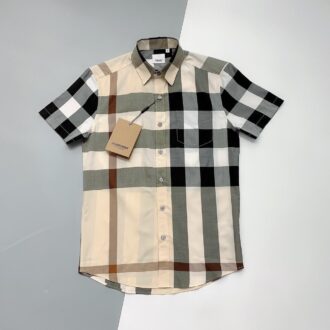 Áo sơ mi Burberry siêu cấp ngắn tay họa tiết kẻ vàng ASMB15