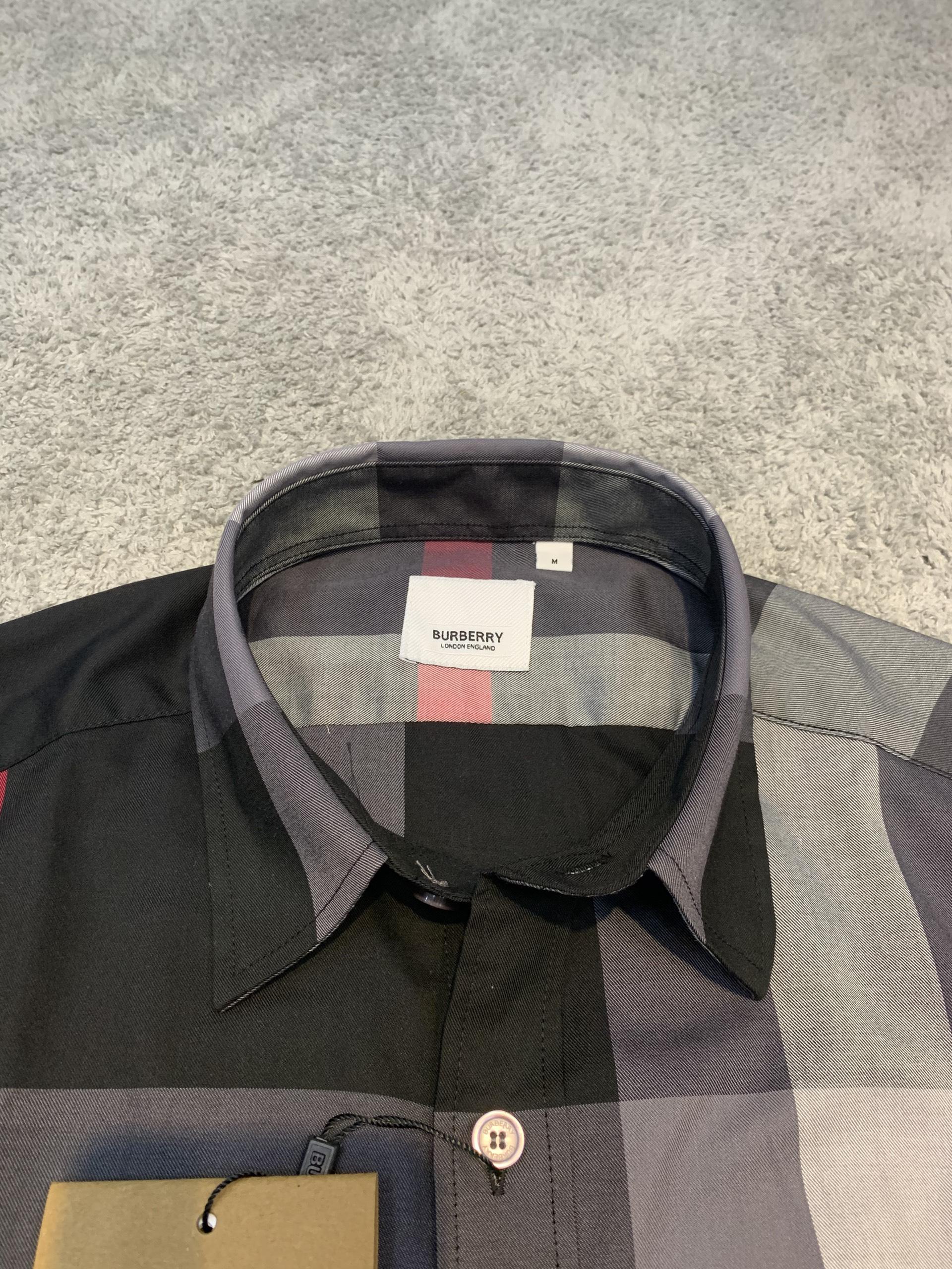 Áo sơ mi Burberry siêu cấp ngắn tay họa tiết kẻ xám ASMB18