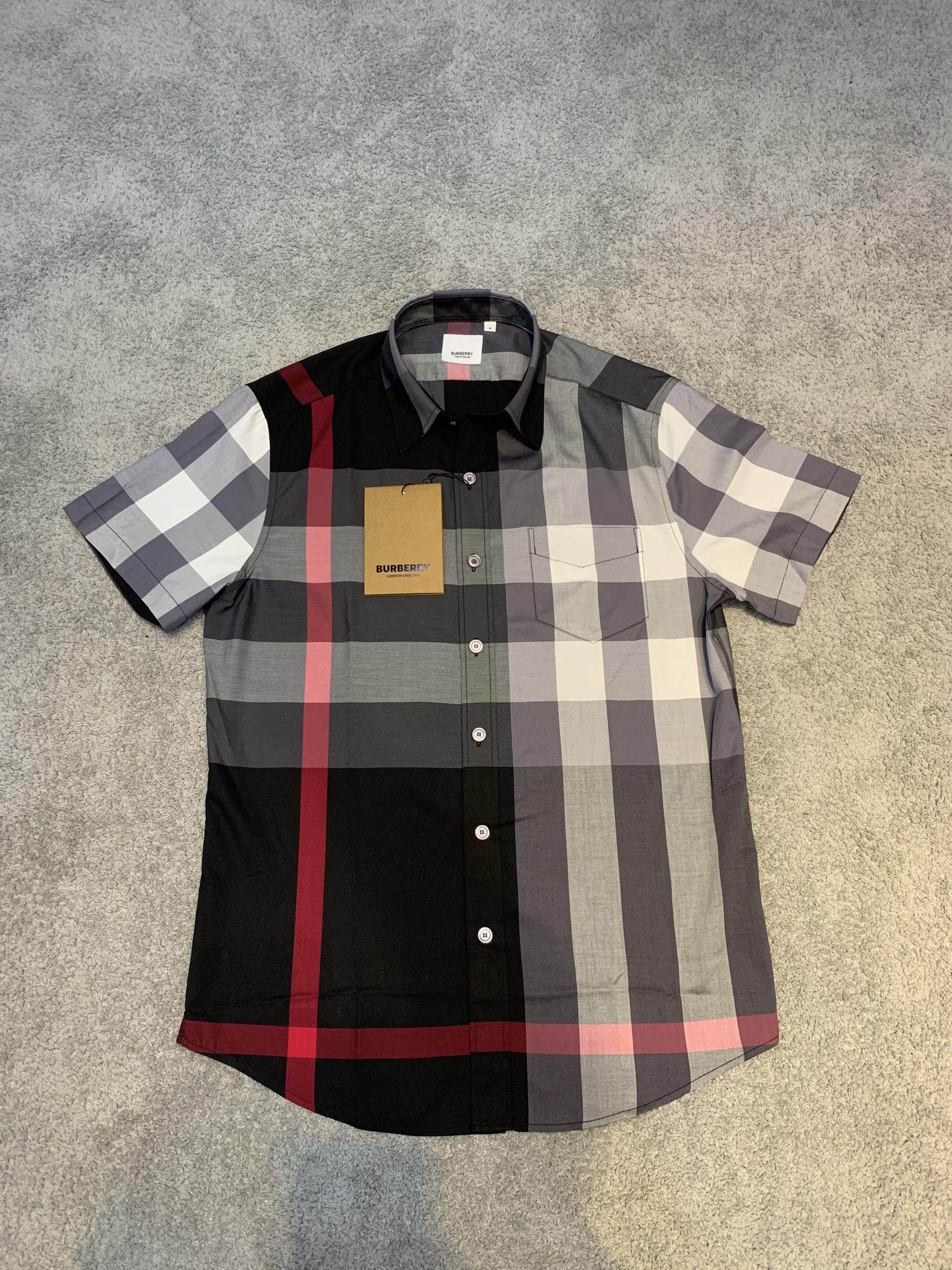 Áo sơ mi Burberry siêu cấp ngắn tay họa tiết kẻ xám ASMB18