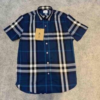 Áo sơ mi Burberry sơ mi ngắn tay họa tiết kẻ xanh ASMB17