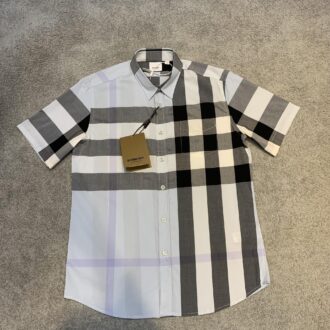 Áo sơ mi Burberry siêu cấp ngắn tay họa tiết kẻ xanh nhạt ASMB20