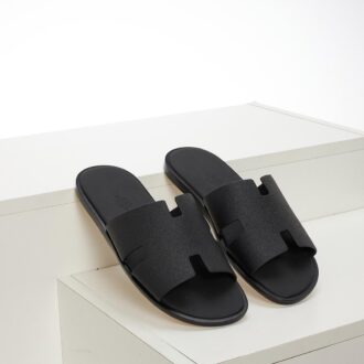 Dép nam Hermes Like Auth da taiga full đen