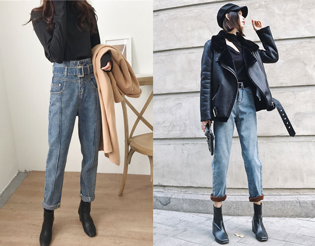 Giày Ankle boot trắng phối với quần baggy vải jean