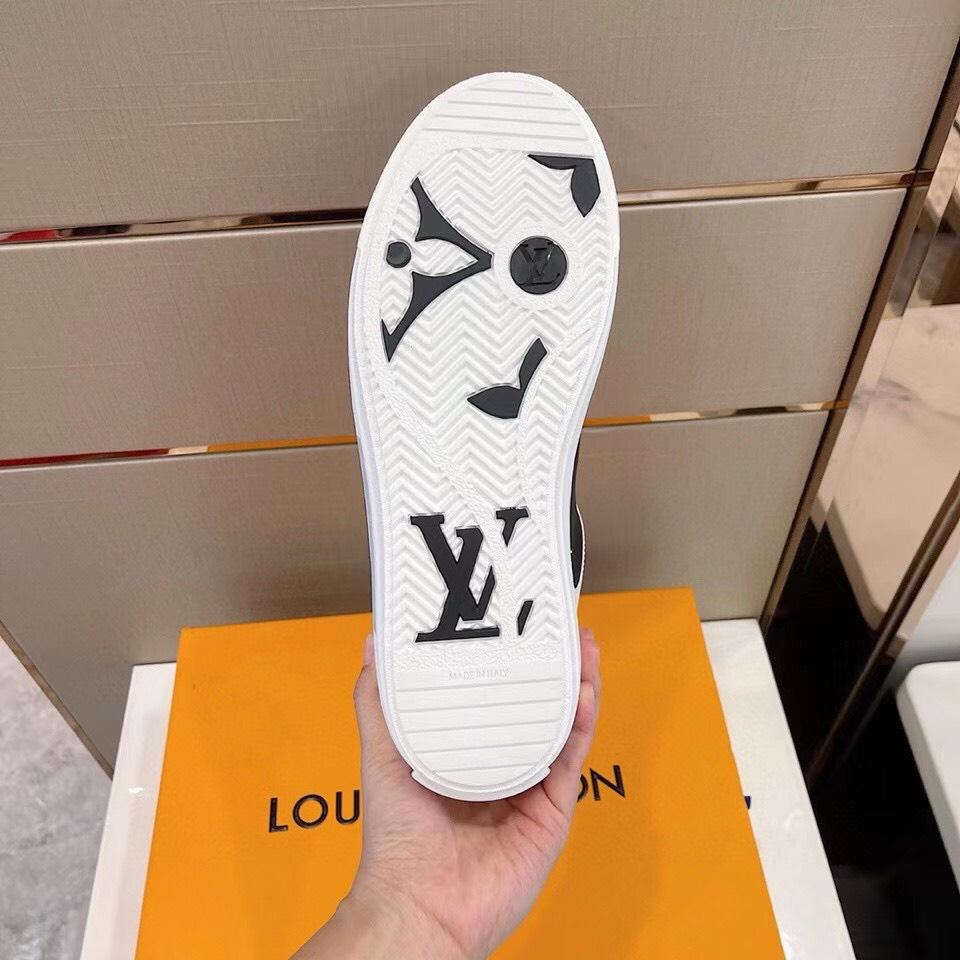 Giày nam Louis Vuitton siêu cấp họa tiết logo đen gót nâu GNLV70