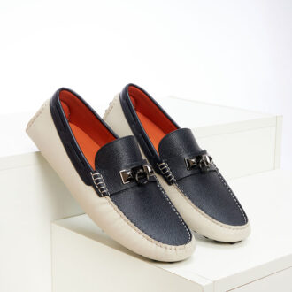 Giày lười Hermes da taiga phối tag đen trắng Like Auth