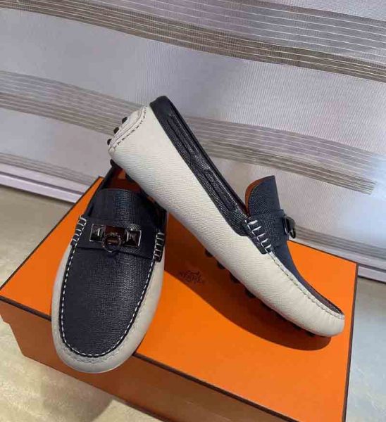 Giày lười Hermes siêu cấp họa tiết màu đen trắng GLH45