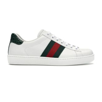 Giày Gucci Ace Leather Sneaker With Green Crocodile Like Auth