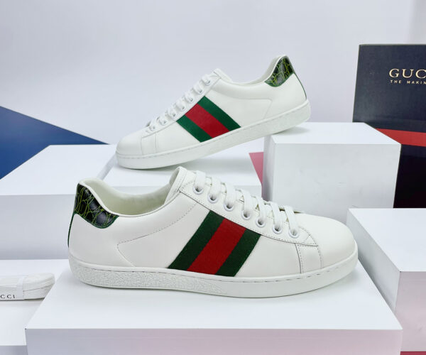 Giày Gucci Ace Leather Sneaker With Green Crocodile Like Auth