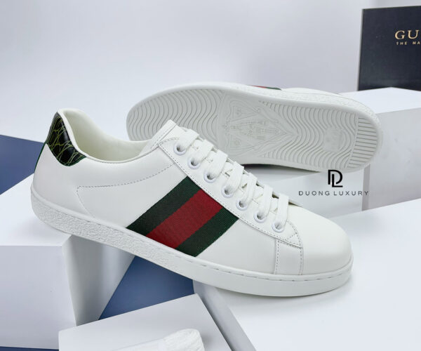 Gucci Ace Leather Sneaker With Green Crocodile Like Auth