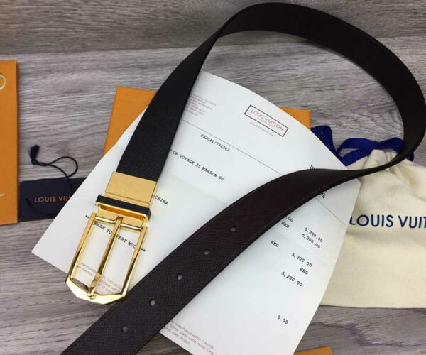 Thắt lưng Louis Vuitton like au da taiga khóa kim phối viền đen TLLV91