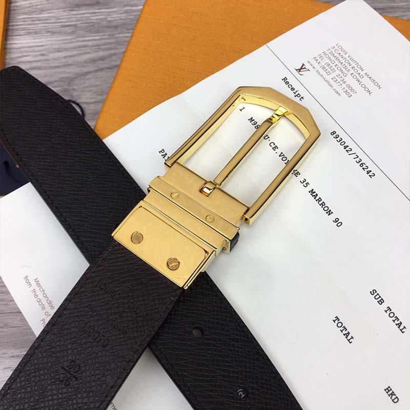 Thắt lưng Louis Vuitton like au da taiga khóa kim phối viền đen TLLV91 