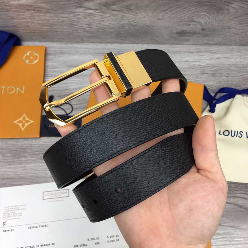 Thắt lưng Louis Vuitton like au da taiga khóa kim phối viền đen TLLV91 