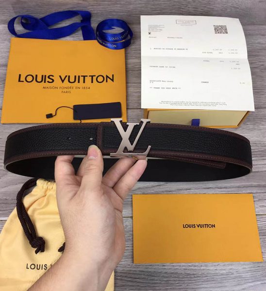 Thắt lưng nam Louis Vuitton like au da nhăn họa tiết viền nâu TLLV87