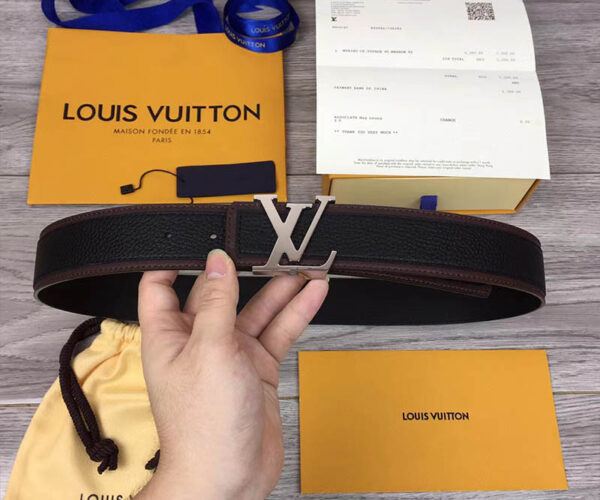 Thắt lưng nam Louis Vuitton like au da nhăn họa tiết viền nâu TLLV87