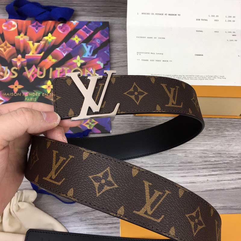 Thắt lưng nam Louis Vuitton like au họa tiết hoa bông màu nâu TLLV92