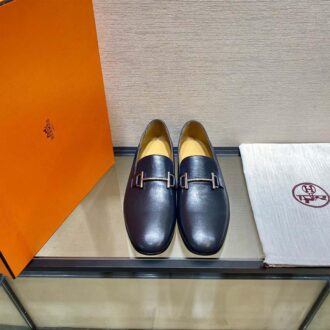 Giày lười Hermes like au đế cao họa tiết chữ H que da trơn GLH46