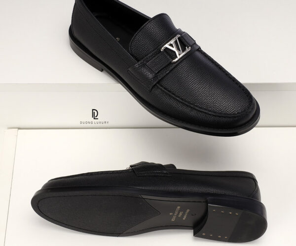 Giày lười Louis Vuitton đế cao da nhăn full đen Like Auth