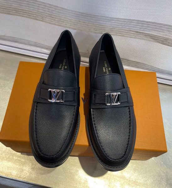 Giày lười Louis Vuitton like au đế cao da nhăn khóa logo nhỏ GLLV142
