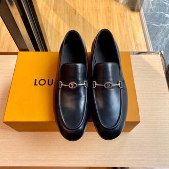 Giày lười Louis Vuitton like au đế cao da trơn khóa logo nhỏ GLLV141