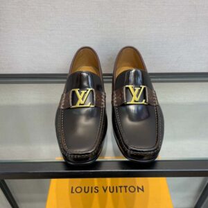 Giày lười Louis Vuitton like au đế cao họa tiết hoa bông màu nâu GLLV142