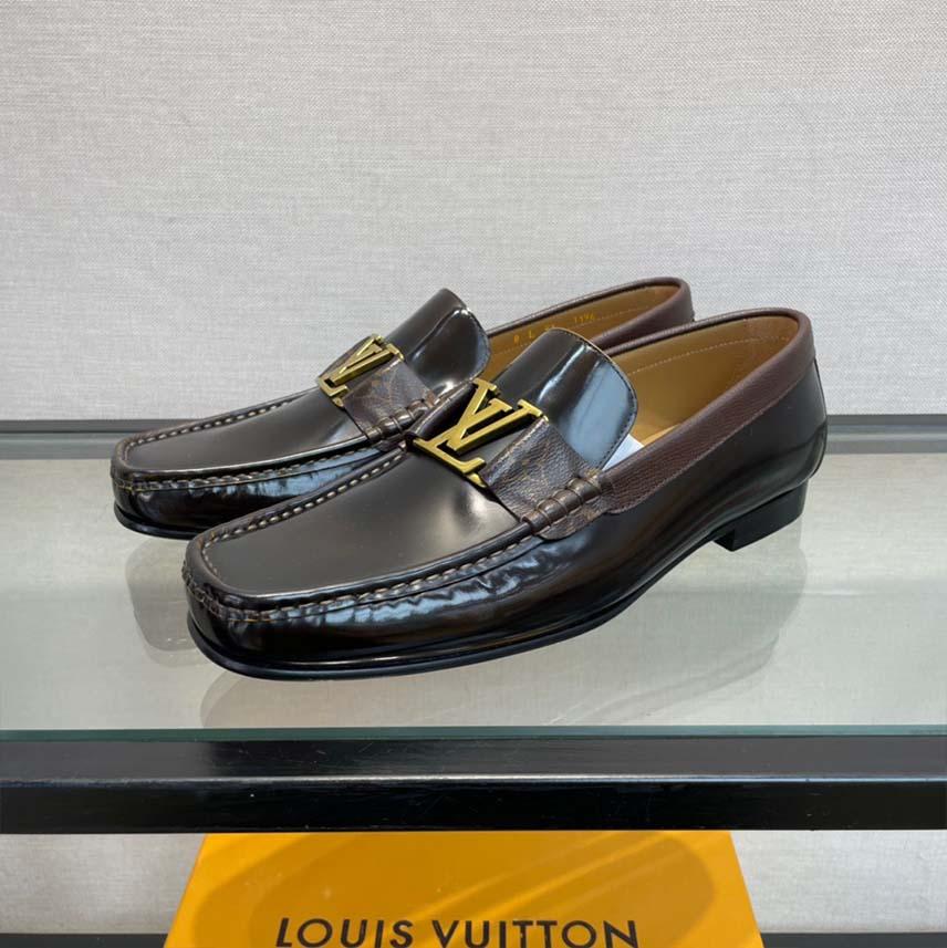 Giày lười Louis Vuitton like au đế cao họa tiết hoa bông màu nâu GLLV142