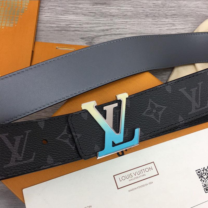Thắt lưng Louis Vuitton like au họa tiết hoa đen khóa logo xanh TLLV97