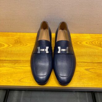 Giày lười Hermes like au đế cao da taiga màu xanh GLH48