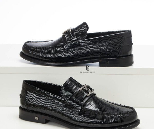 Giày lười Louis Vuitton da Epi đế cao màu đen Like Auth
