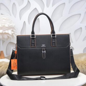 Túi xách Hermes siêu cấp da nhăn viền vàng màu đen TXHM01