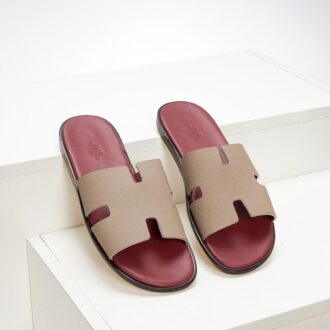 Dép Hermes Like Auth da taiga màu be lót đỏ