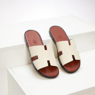Dép Hermes siêu cấp quai trắng lót nâu