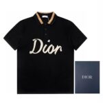 Áo Polo Dior nam đen hoạ tiết logo chữ trắng