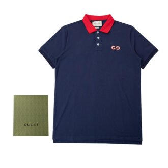 Áo Polo Gucci GG Embroidered Blue logo chữ