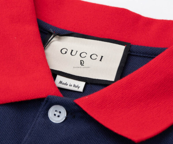 Áo Polo Gucci GG Embroidered Blue logo chữ