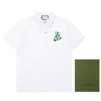 Áo Polo Gucci trắng họa tiết tai thỏ màu xanh