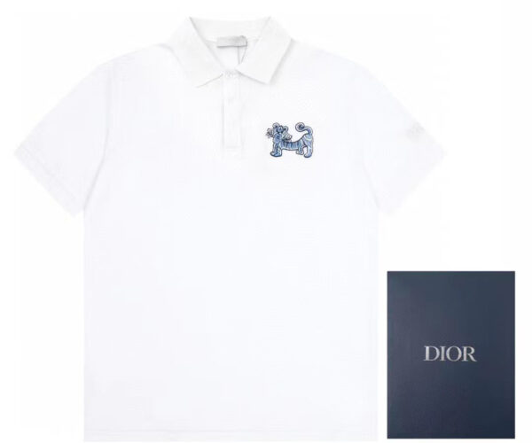 Áo Polo nam Dior white hoạ tiết thêu hổ Like Auth màu trắng