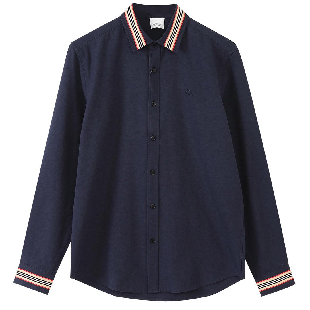Áo sơ mi Burberry tay dài màu đen họa tiết viền cổ