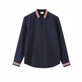 Áo sơ mi Burberry tay dài màu đen họa tiết viền cổ