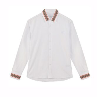 Áo sơ mi Burberry tay dài màu trắng họa tiết viền cổ