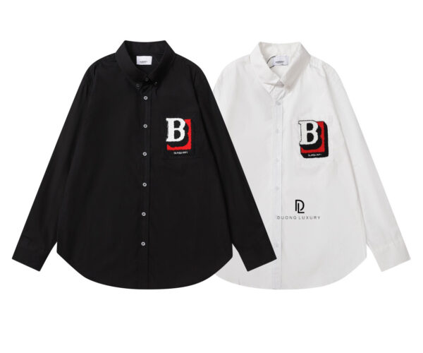 Áo sơ mi tay dài Burberry màu trắng Tumby B họa tiết logo chữ B