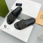 Dép Gucci quai ngang họa tiết logo màu xám