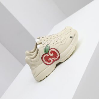 GG RHYTON TRAINER WHITE CALFSKIN WITH APPLE MOTIF