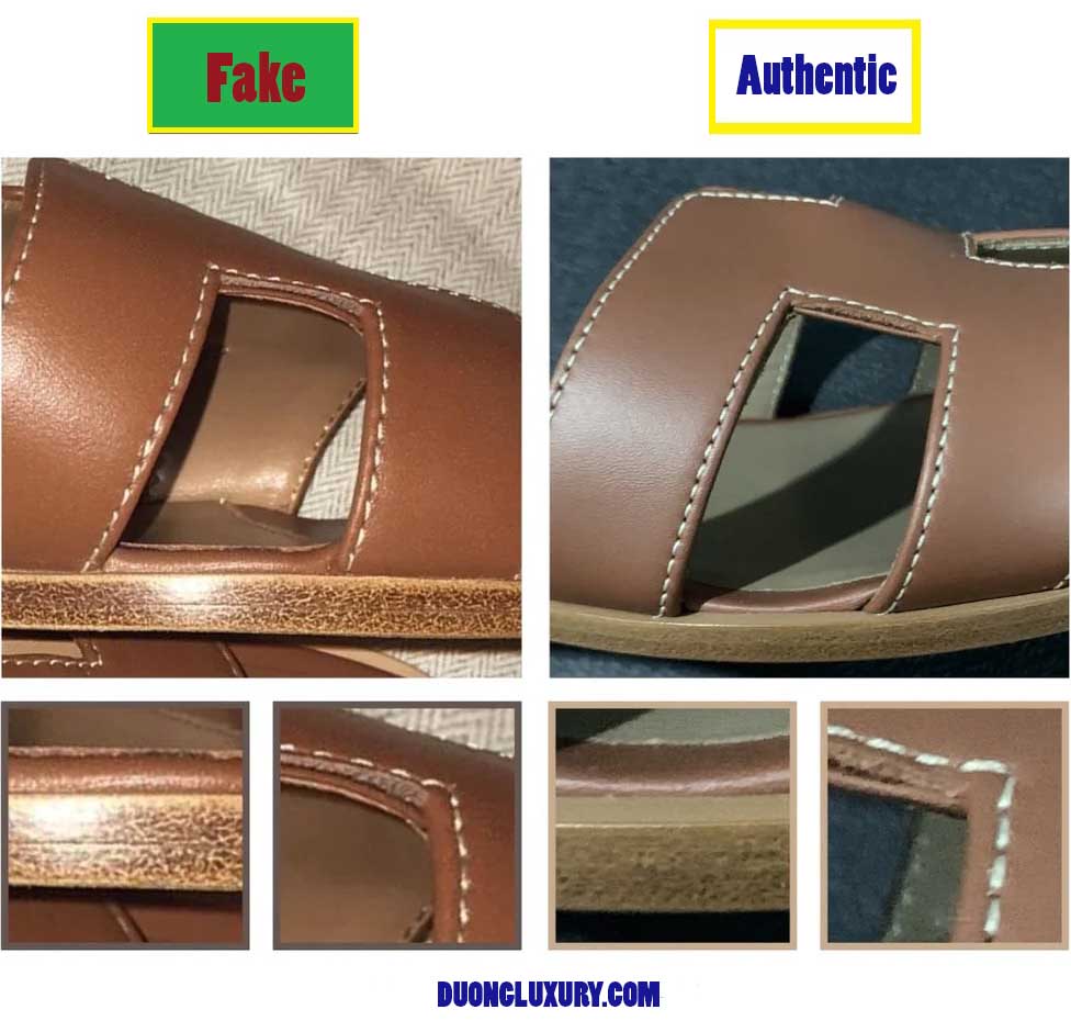Phaan biệt dép Hermes thật giả qua mũi khâu