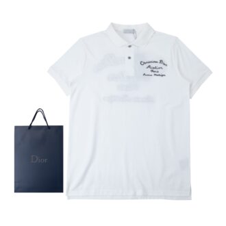 Áo Polo Dior Atelier Embroidered White ngực thêu chữ