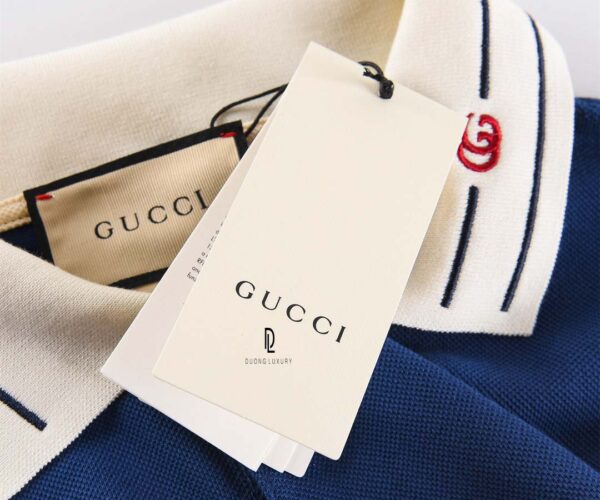 Áo Polo Gucci GG Embroidered Collar phối xanh Like Auth