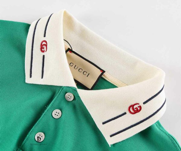 Áo Polo Gucci Green GG Embroidered màu trắng xanh